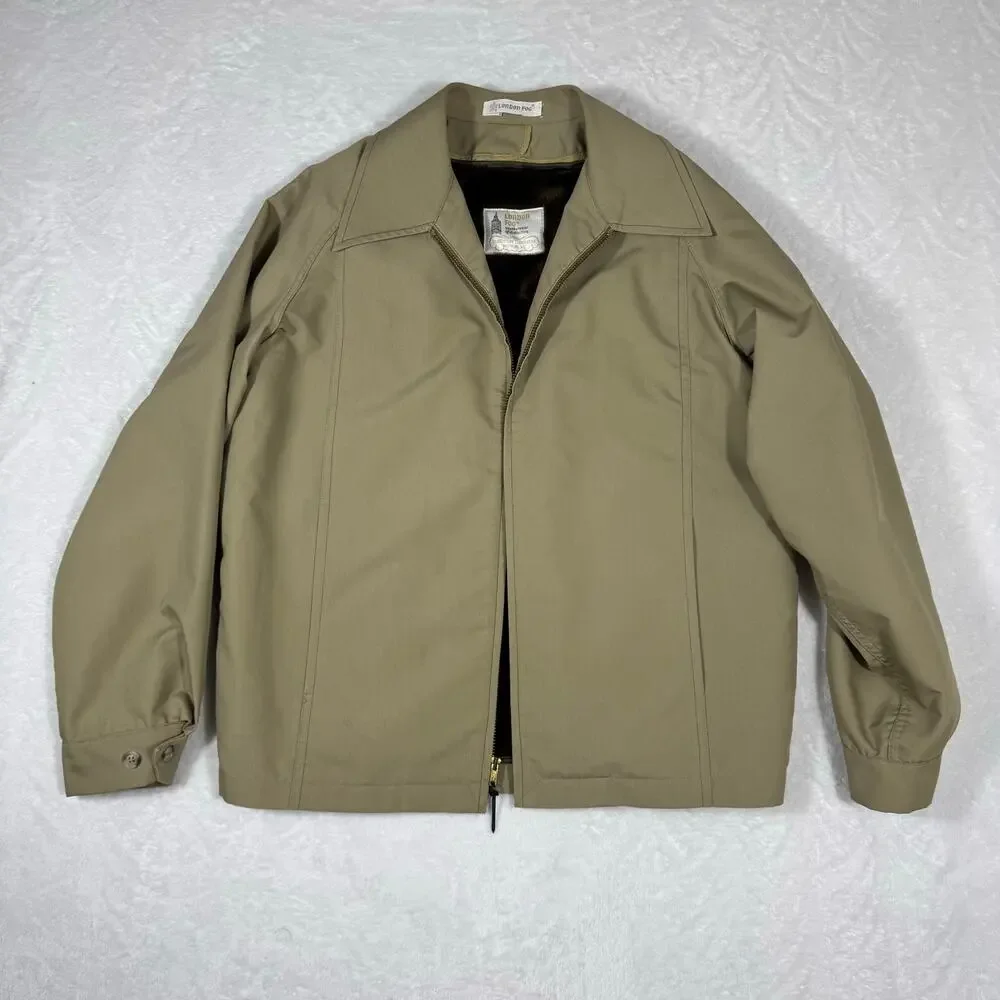 VTG London Fog Men's 40Reg Harrington‎ Jacket Removable Faux Fur Lining Tan 70's
